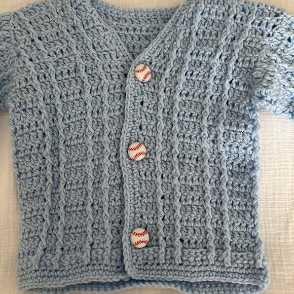 Crocheted Baby Sweater With Base Ball Buttons | 6-12 Months - Picture 3 of 3